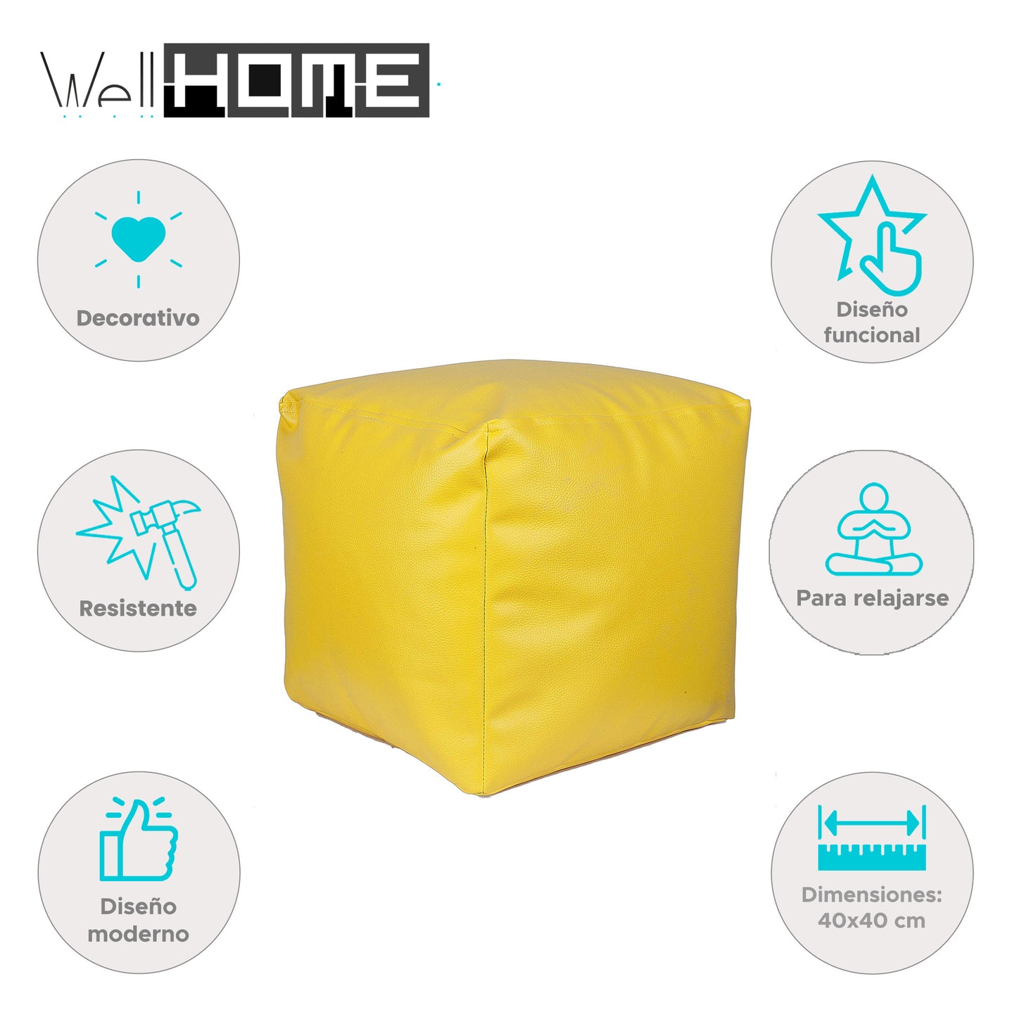 Well Home Puff Cuadrado Ø40x40cm Color Amarillo - Asiento Acolchado Y Cómodo_1