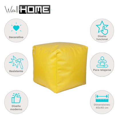 Well Home Puff Cuadrado Ø40x40cm Color Amarillo - Asiento Acolchado Y Cómodo_1