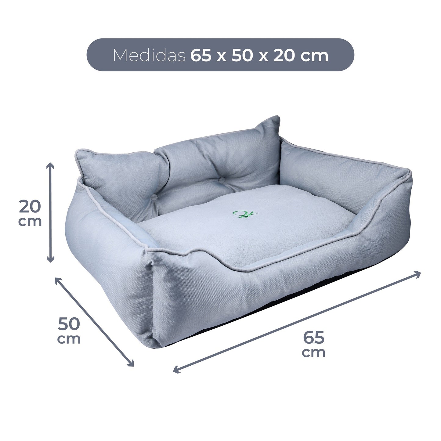 Cama Para Mascota 65x50x20cm Gris + Comedero Doble De Acero En Bambú_1