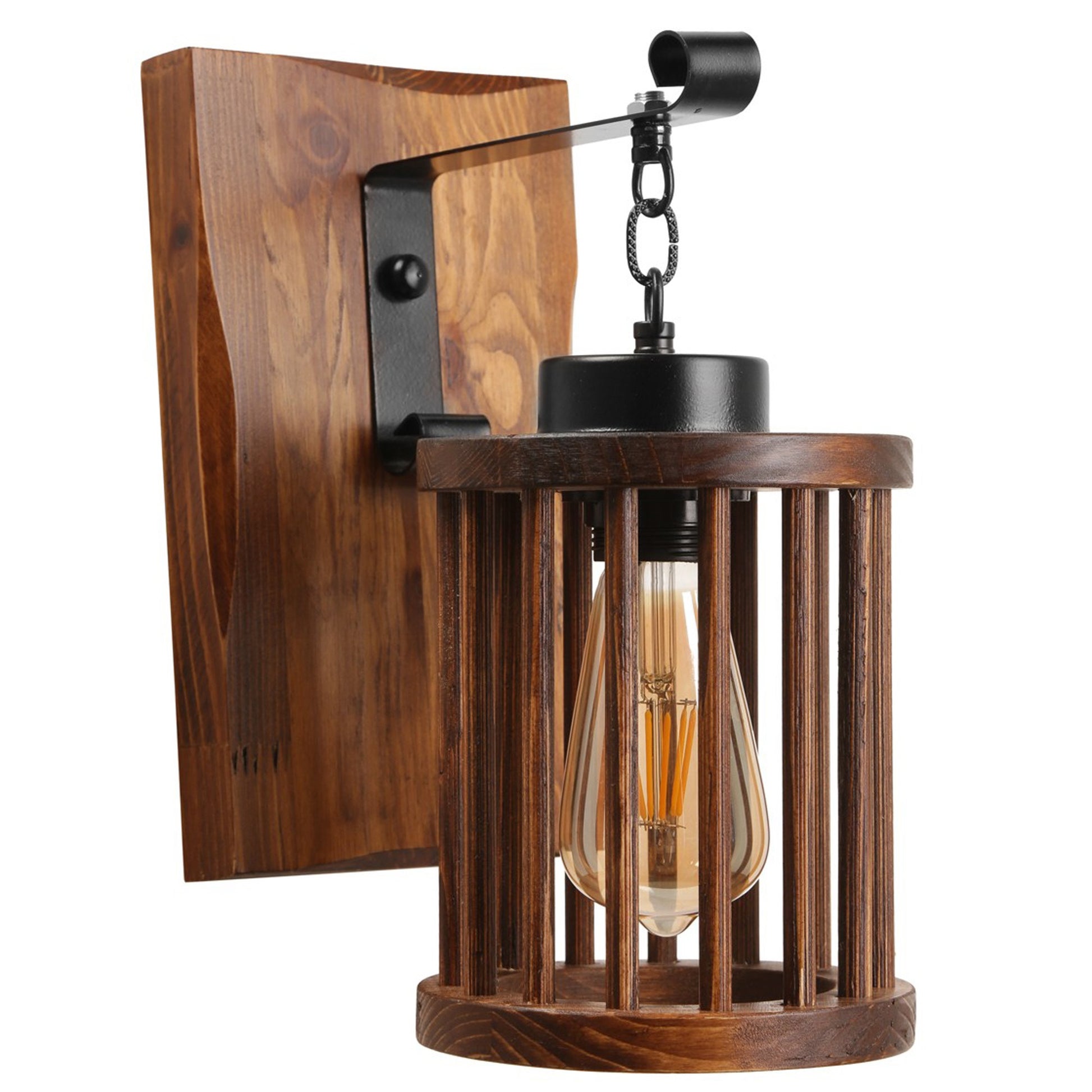 Aplique De Pared Celda Colgante, Madera , Marrón Oscuro, 15x26x28, Casquillo E 27 Max 60 W_0