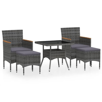 Vidaxl Set Comedor Jardín 5 Pzas Ratán Sintético Vidrio Templado Gris_0