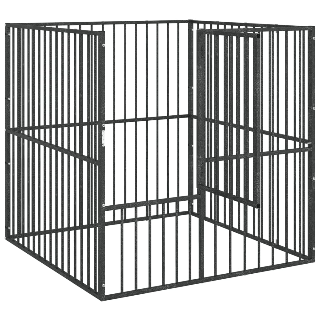 Corralito Para Perros Con 4 Paneles Acero Galvanizado Negro_3