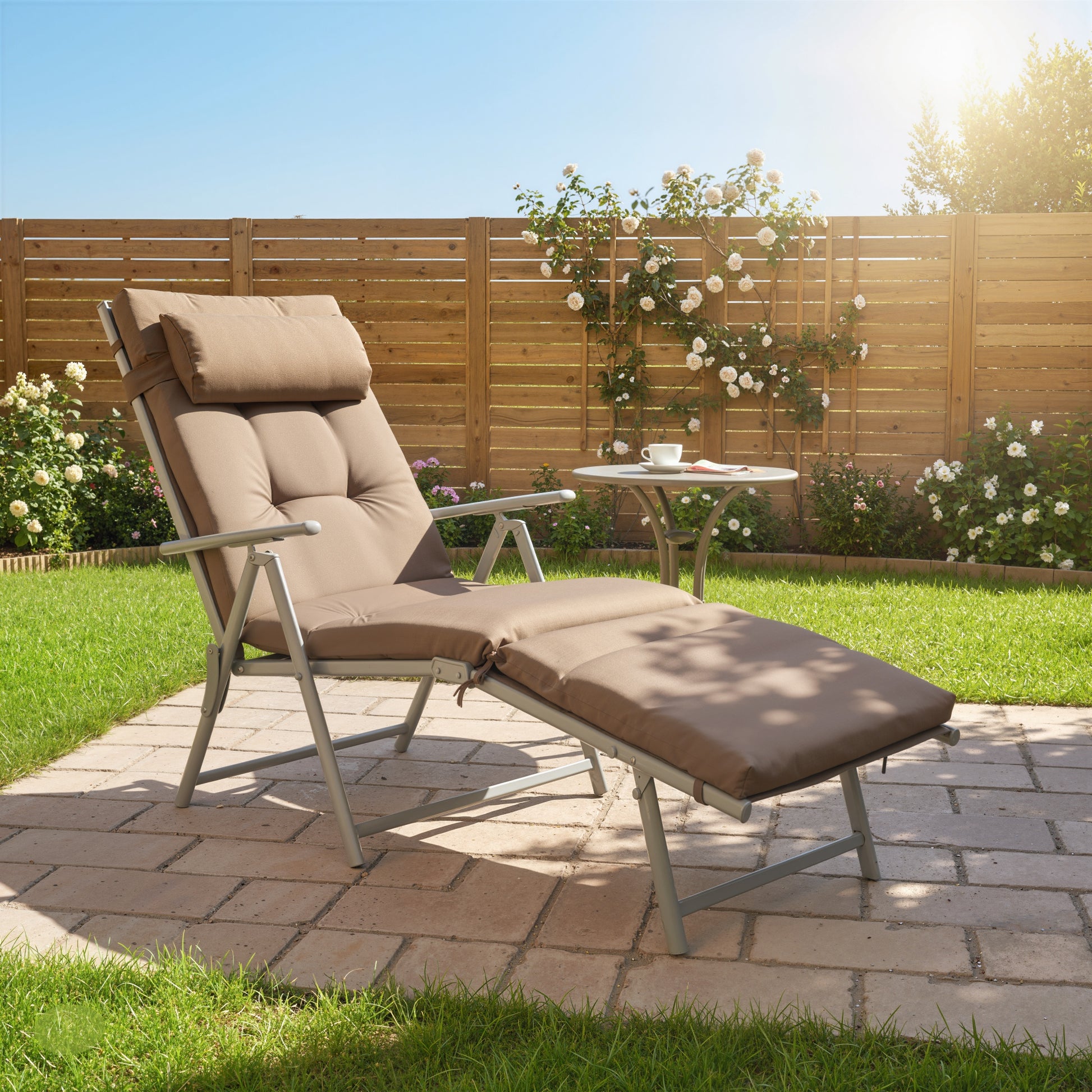 Outsunny Tumbona Plegable Jardín Con Respaldo Ajustable En 7 Posiciones Marrón_4