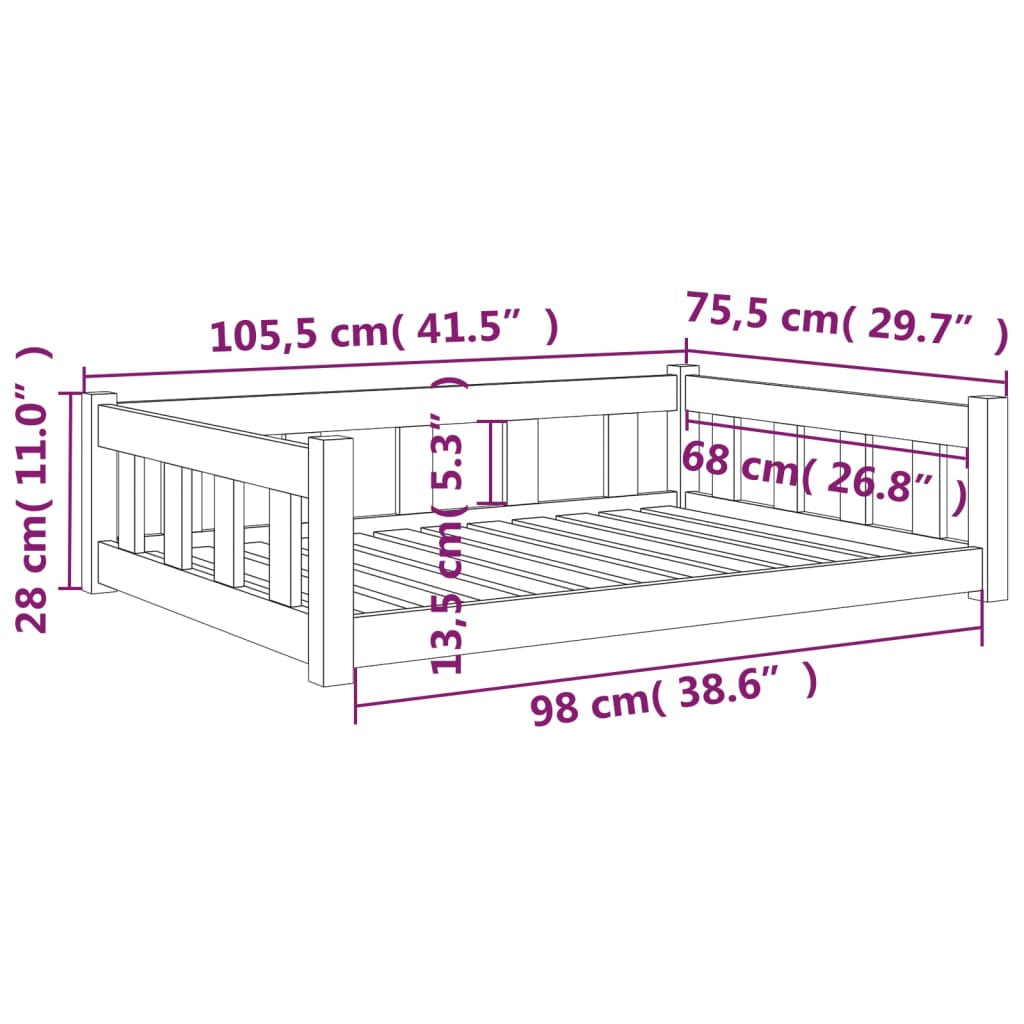 Vidaxl Cama Para Perros 105,5x75,5x28 Cm Madera Maciza De Pino_2