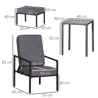Outsunny Conjunto De Muebles De Terraza 2 Sillas 1 Mesa 2 Reposapiés Color Gris_2
