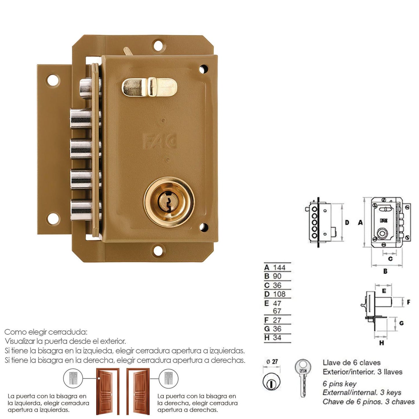 Cerradura Fac S 90 Pintada Izquierda Bombin 70_1