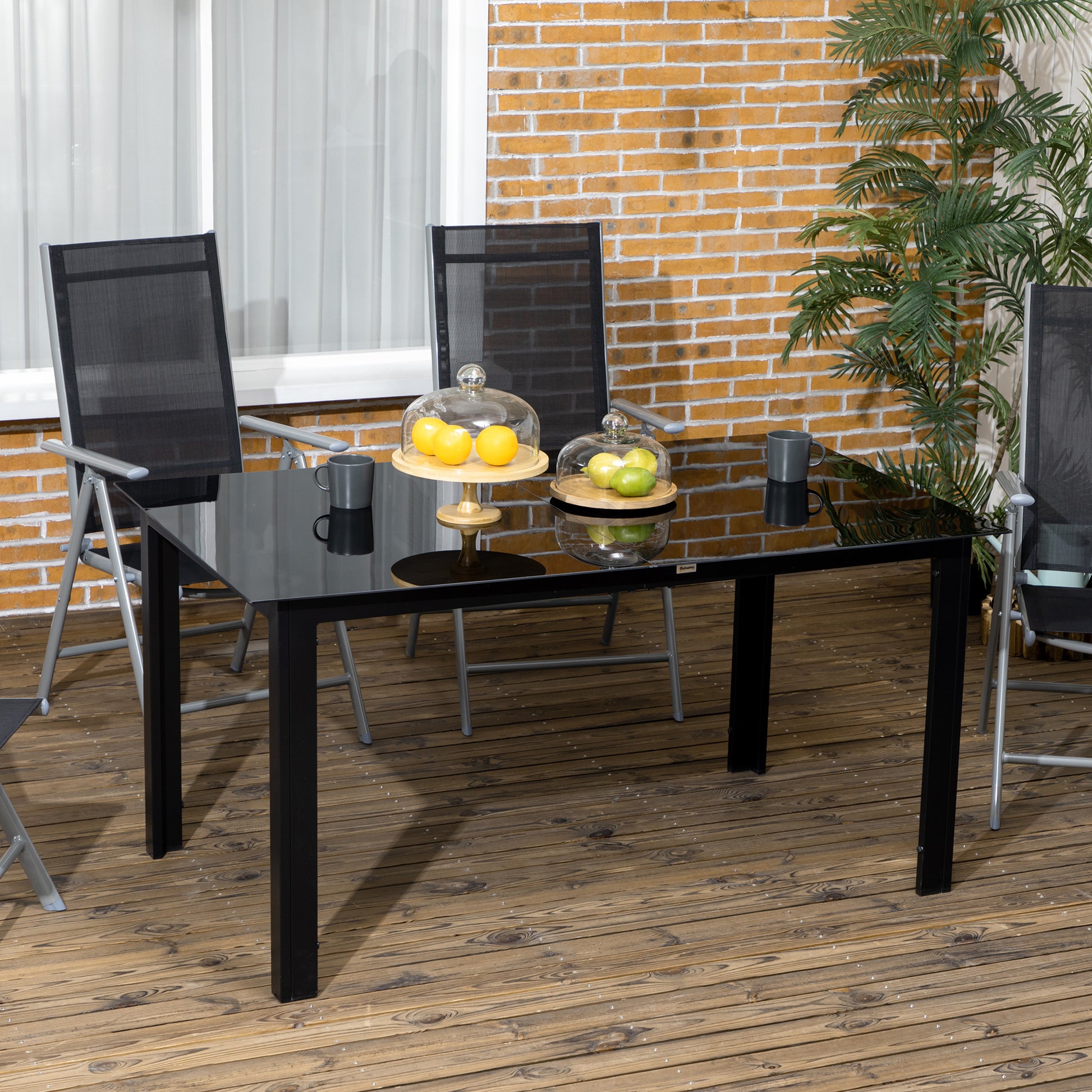Outsunny Mesa De Jardín Rectangular Para 6 Personas 150x90x74 Cm Negro_1