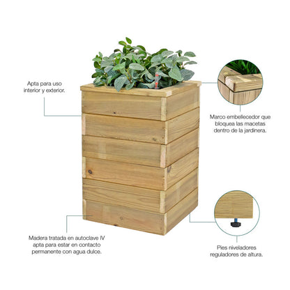 Jardinera Con Autorriego De Madera Nidum Basic Interior Y Exterior Hortalia 60x34x60 Cm_3