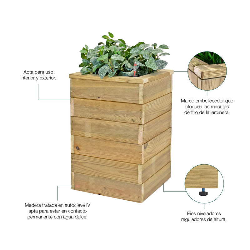 Jardinera Con Autorriego De Madera Nidum Basic Interior Y Exterior Hortalia 50x50x60 Cm_3