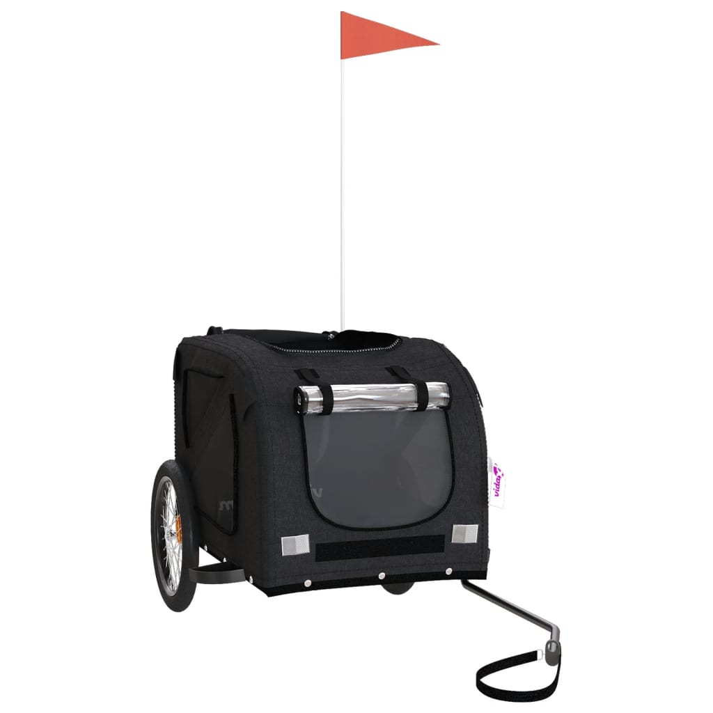 Remolque De Bicicleta Mascotas Hierro Tela Oxford Negro_2