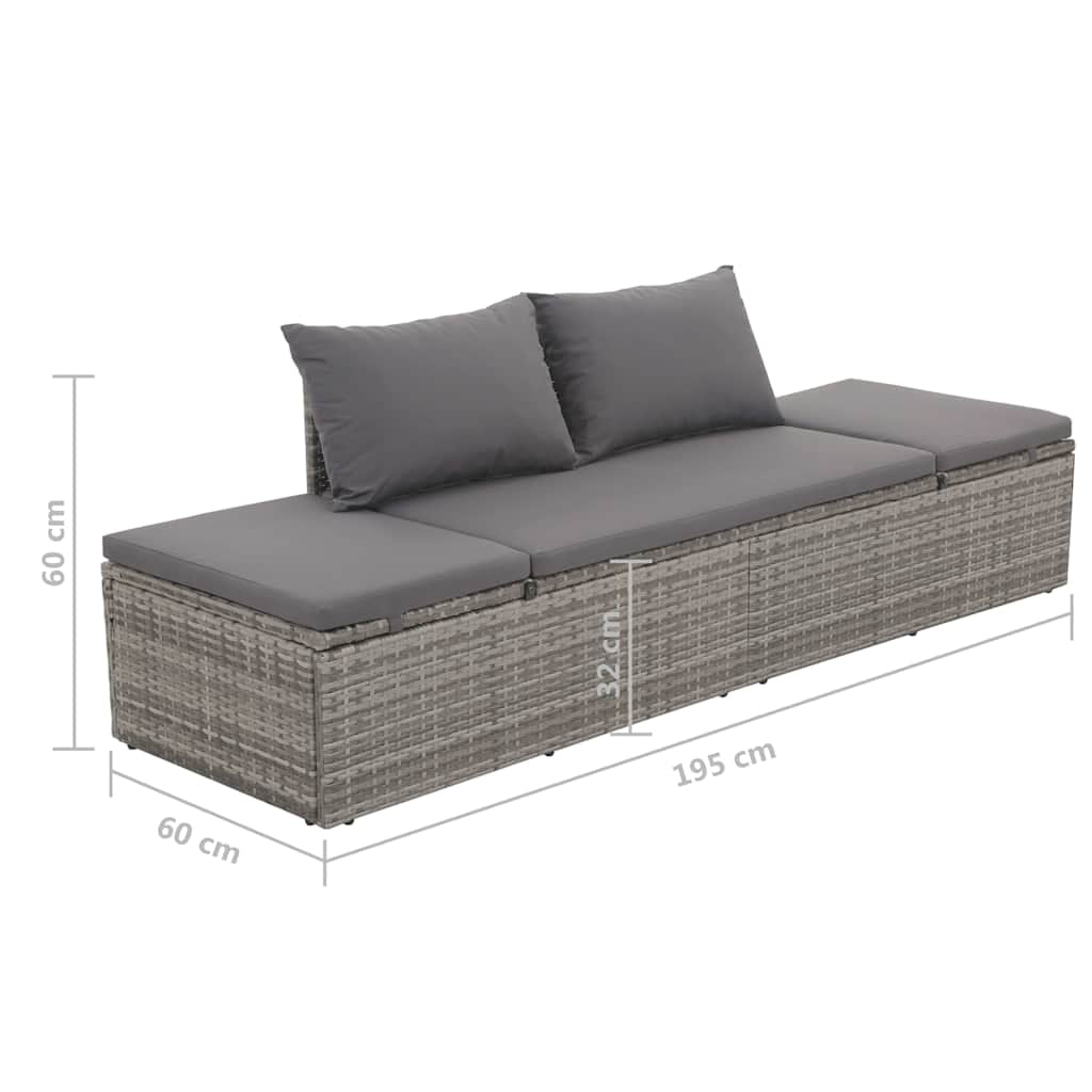 Vidaxl Cama De Jardín 195x60 Cm Ratán Sintético Gris_2