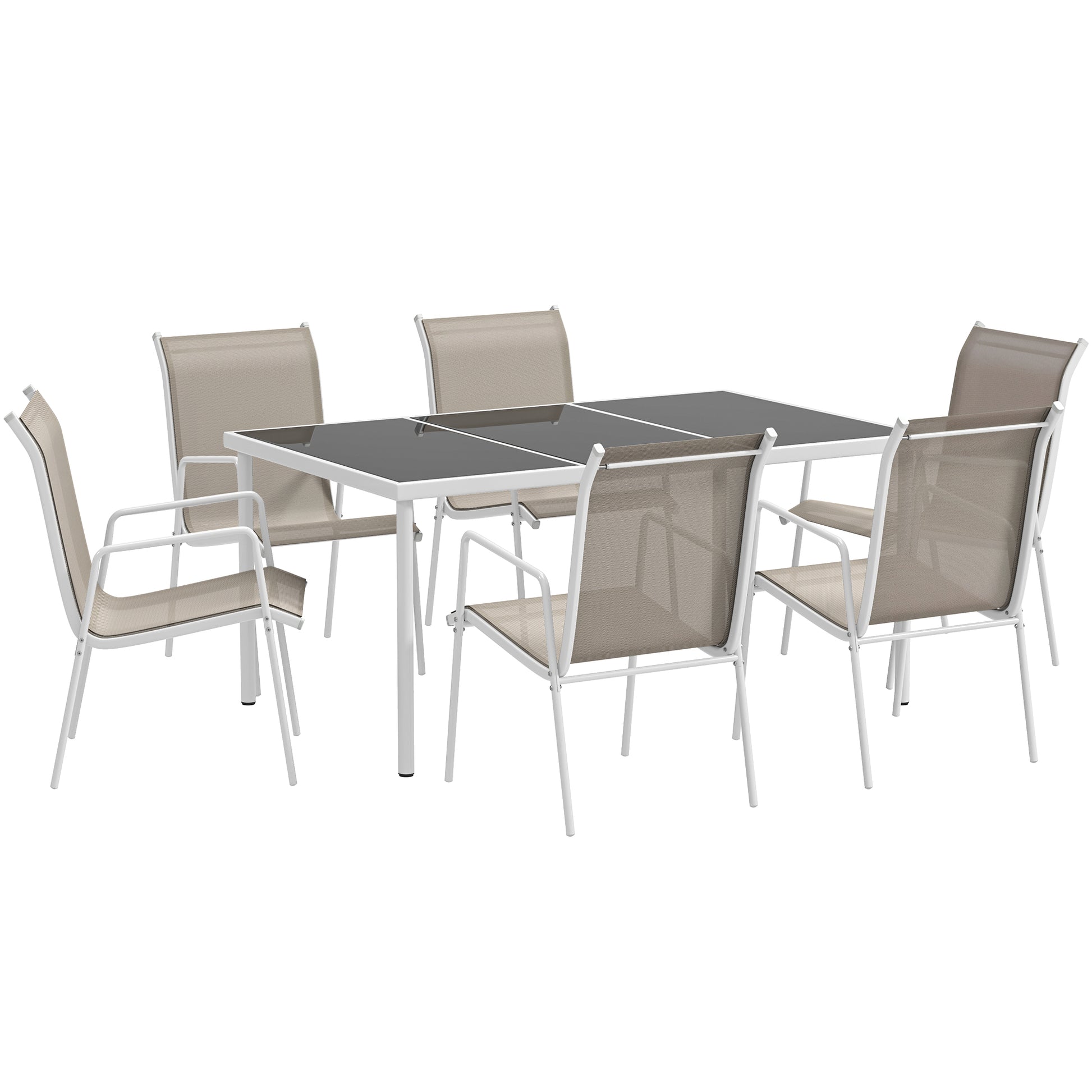 Outsunny Conjunto De Comedor De Exterior Con 1 Mesa Y 6 Sillas Blanco Y Gris_0