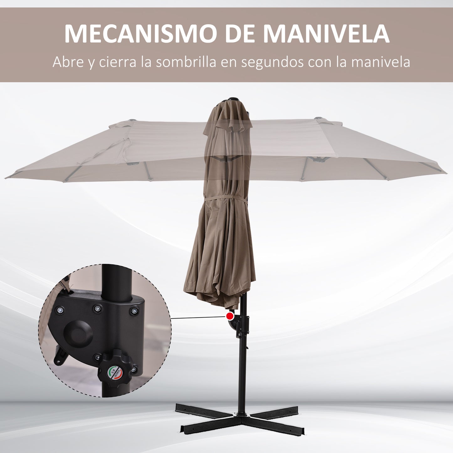 Outsunny Parasol De Jardín Doble Con Manivela 270x440x250cm Marrón Y Negro_5