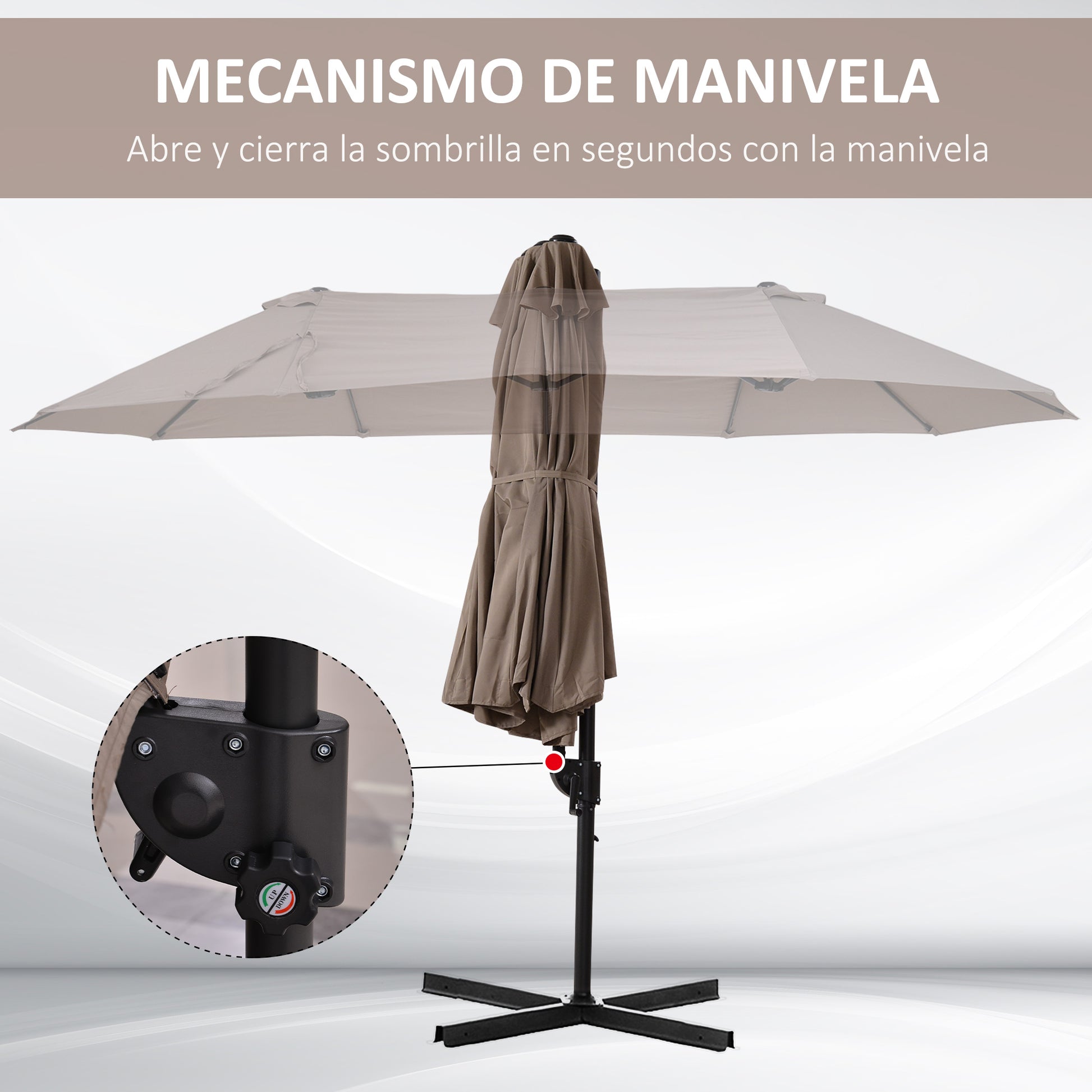 Outsunny Parasol De Jardín Doble Con Manivela 270x440x250cm Marrón Y Negro_5