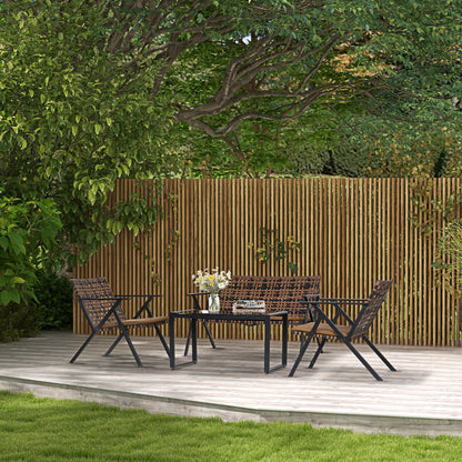 Outsunny Conjunto De Jardín De Ratán Sintético De 4 Piezas Marrón Y Negro_1