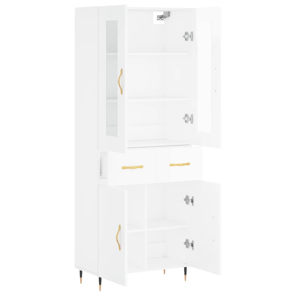 Aparador Alto Madera Contrachapada Blanco Brillo 69,5x34x180 Cm_3