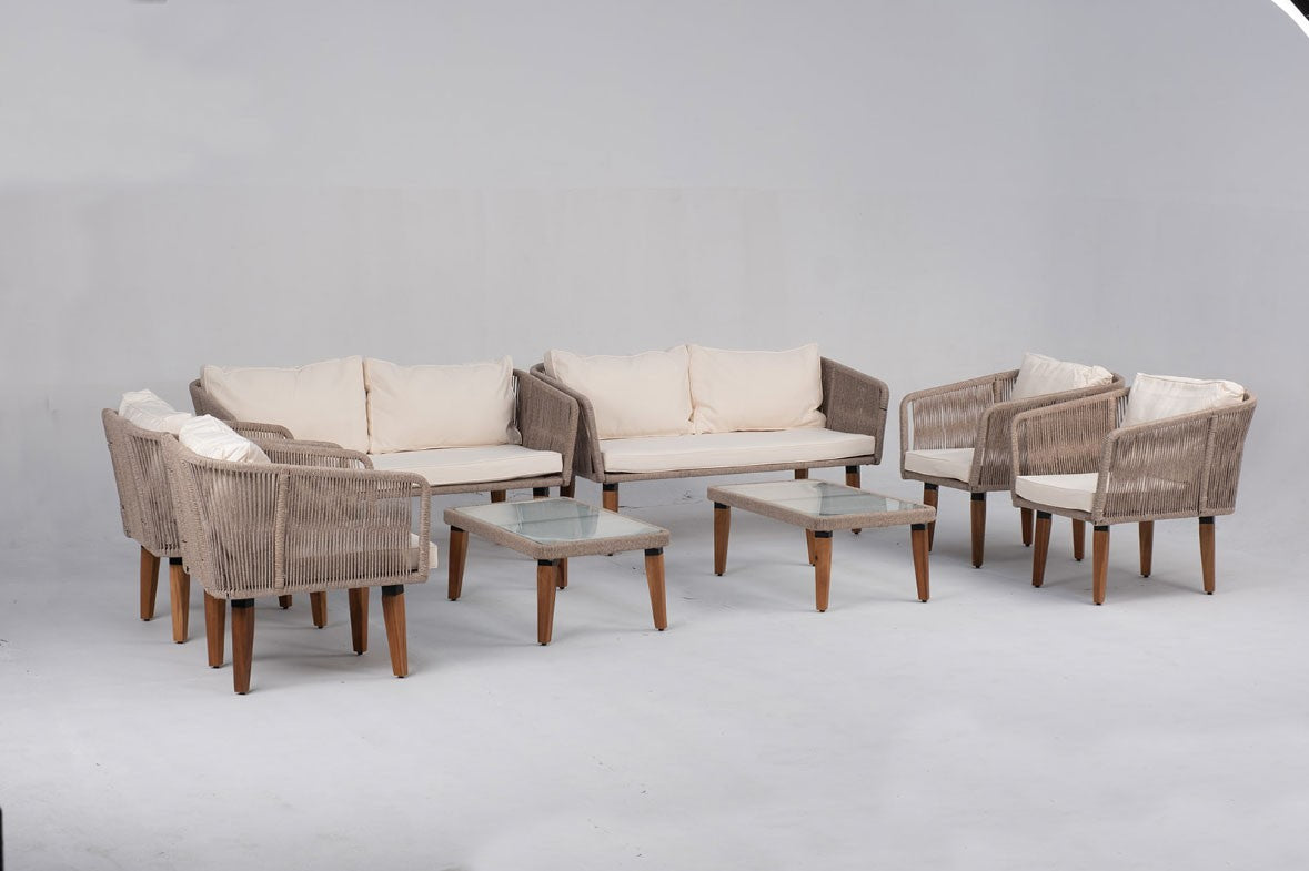 Muebles De Jardín Conjuntos De Sofá Melbourne Deluxe 8 Plazas Cuerda Y Madera Beige Kiefergarden_1