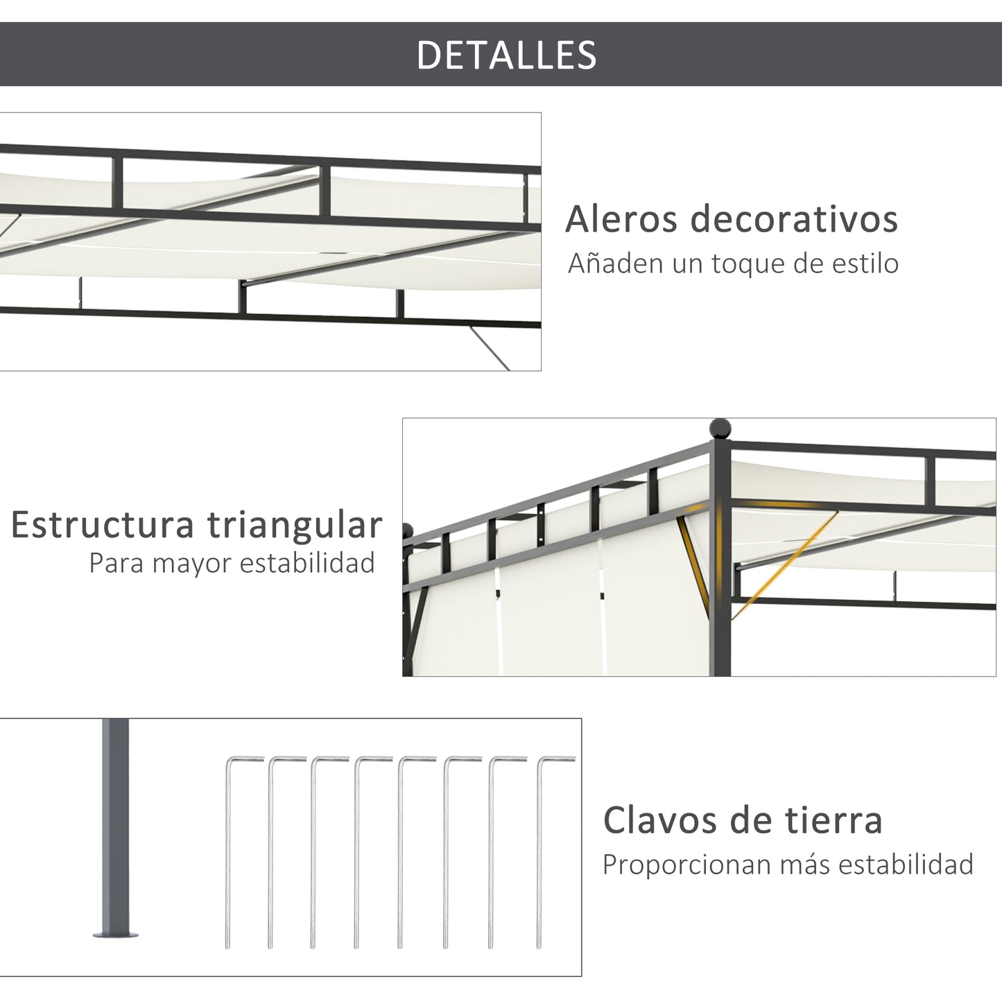 Outsunny Pérgola 3x3 M Cenador De Jardín Con Techo Retráctil Tela De Poliéster_5