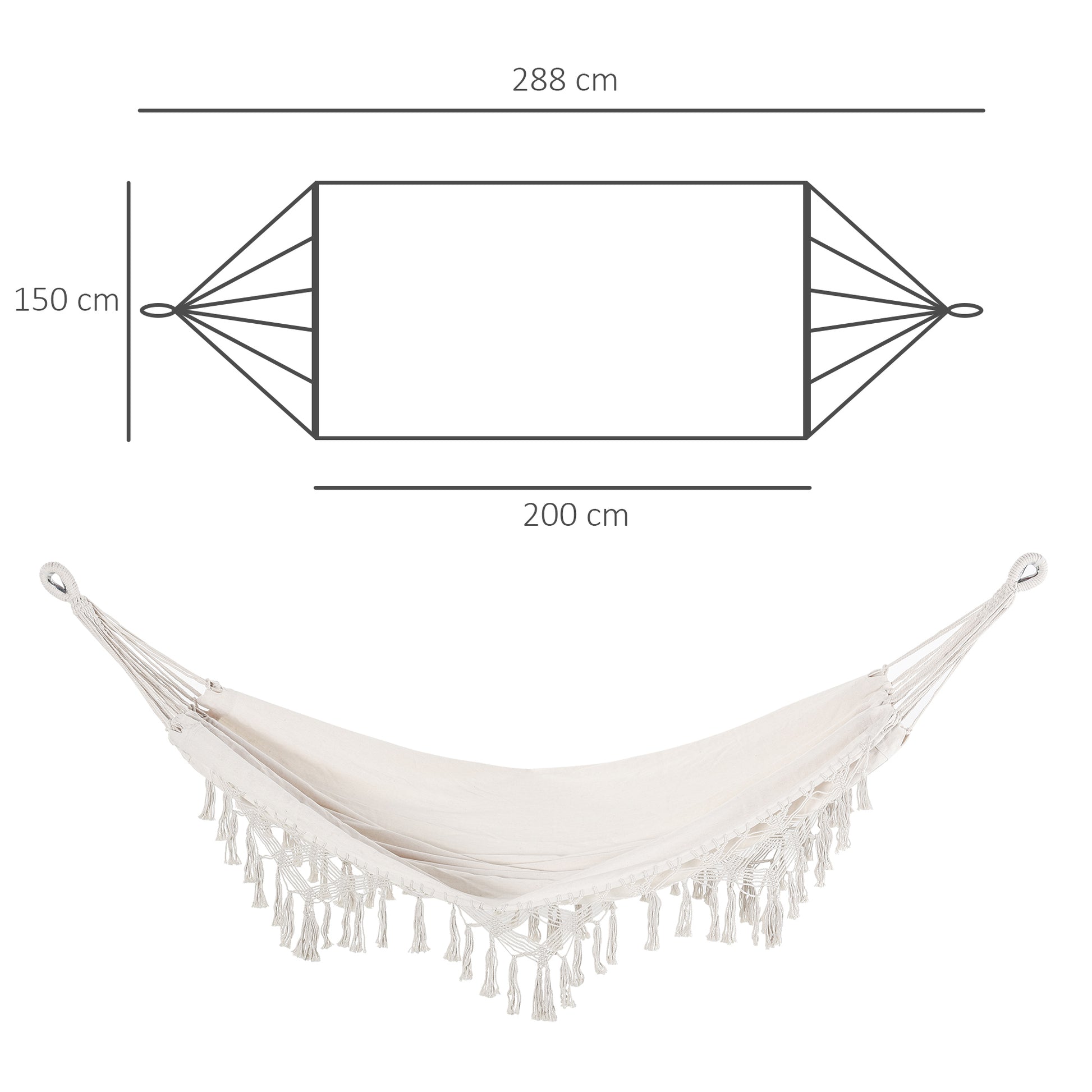 Outsunny Hamaca Colgante 288x150 Cm Con Bolsa De Transporte Carga 120 Kg Crema_2