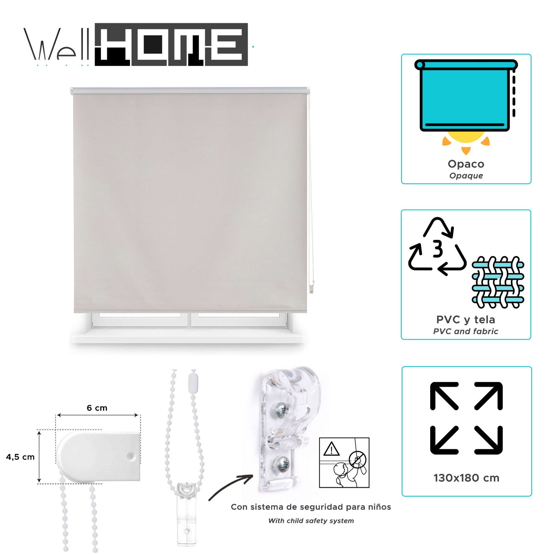 Estor Gris 130x180cm Enrollable Opaco Wellhome_1