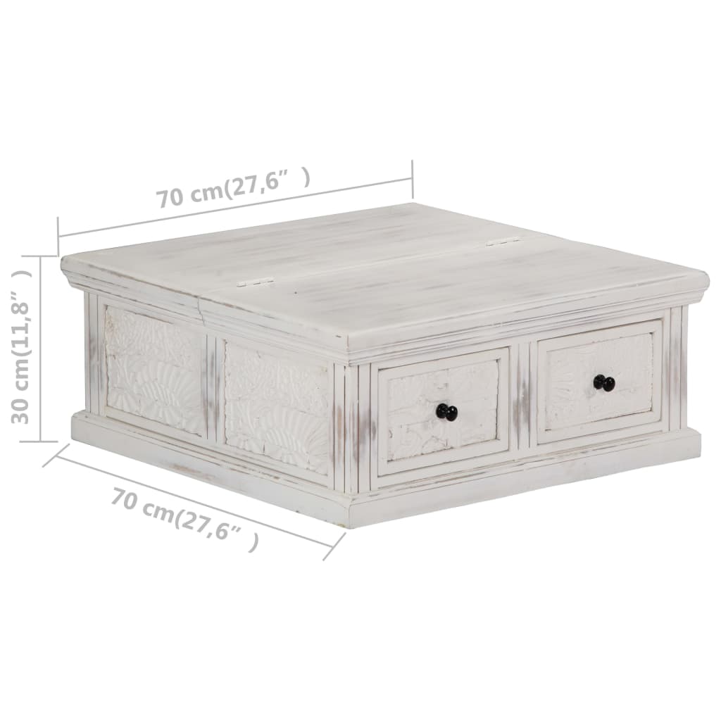Mesa De Centro De Madera Maciza De Mango Blanco 70x70x30 Cm_4