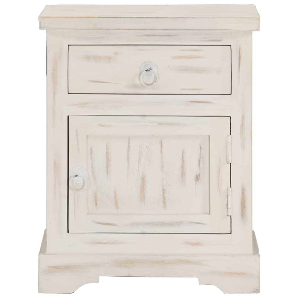 Mesita De Noche De Madera Maciza De Mango Blanca 40x30x50 Cm_1