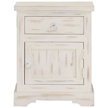 Mesita De Noche De Madera Maciza De Mango Blanca 40x30x50 Cm_1
