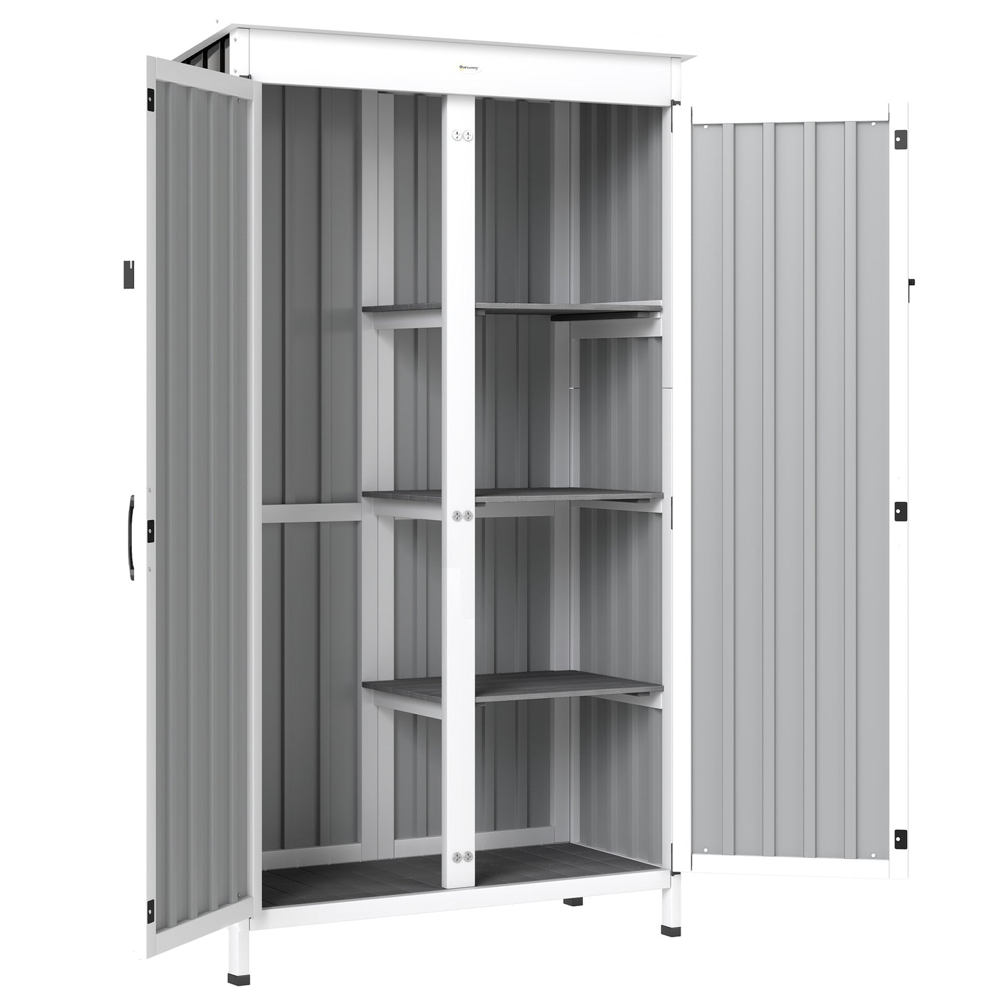 Outsunny Caseta De Jardín De Madera Y Acero 94x43x166 Cm Con Estantes 2 Puertas_0
