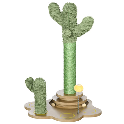Pawhut Árbol Rascador Para Gatos Con Postes De Cactus Y Bolas 46x43x60 Cm Verde_0