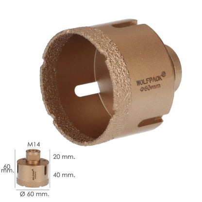 Corona Diamante Para Amoladora Ø 60 Mm. Conexión Rosca M14. Corte Seco