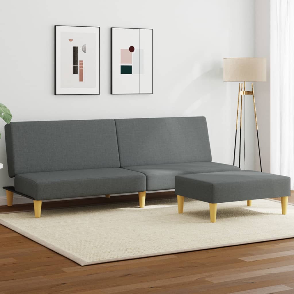Sofá Cama 2 Plazas Y Almohadas Taburete Terciopelo Gris Oscuro / Vetonek_1
