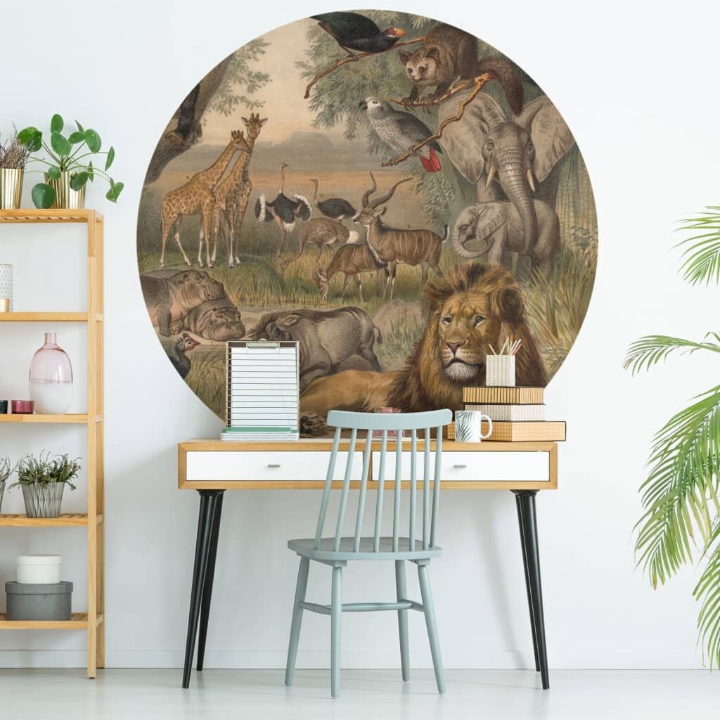 Wallart Círculo De Papel Pintado Animals Of Africa 142,5 Cm_1