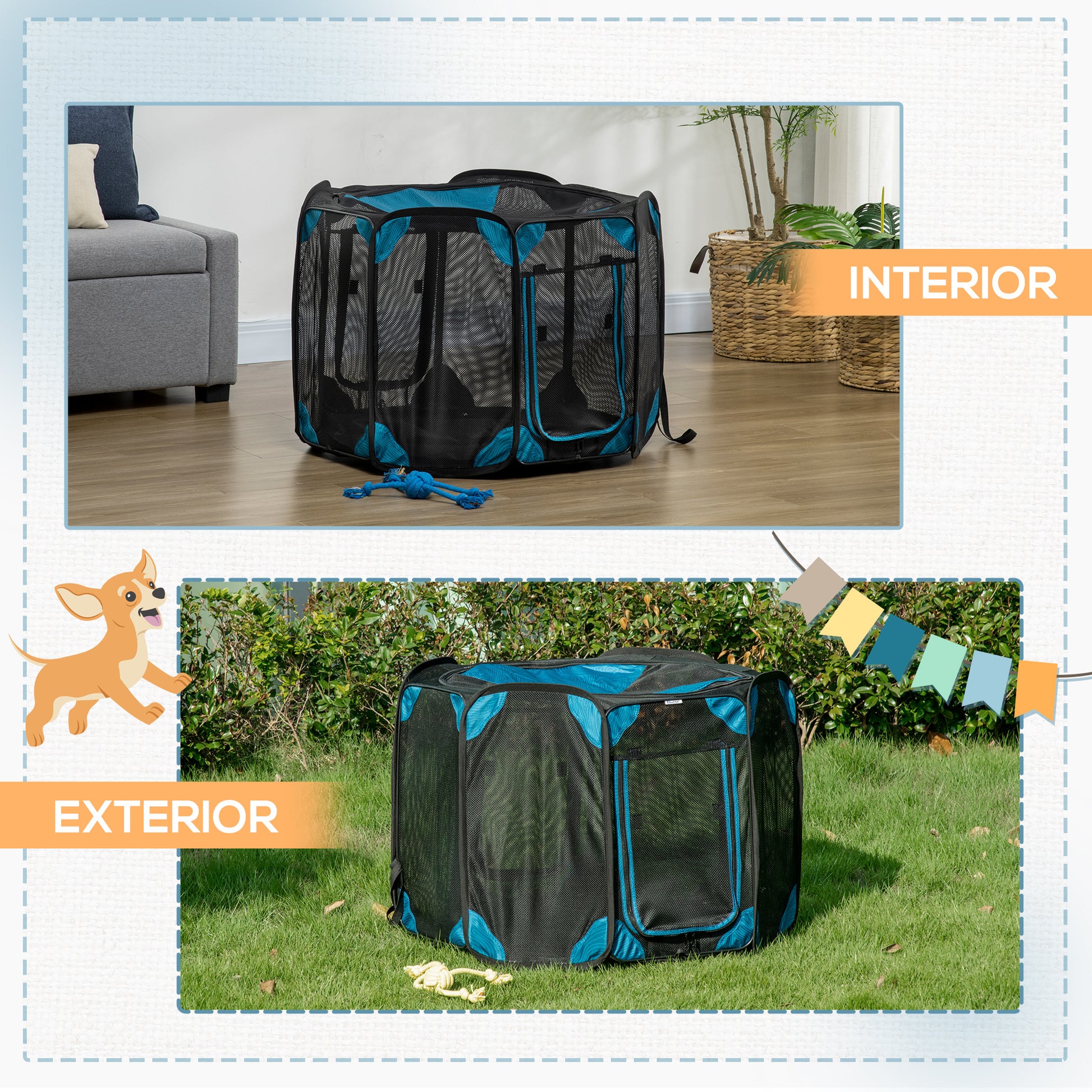 Pawhut Parque Plegable Para Perros 8 Paneles Con Bolsa De Transporte Ø91x58 Cm_5