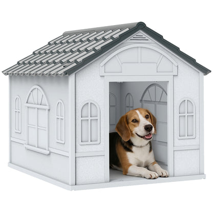 Pawhut Caseta Para Perros 65x75,7x63 Cm Con Patrón De Ventana Gris Y Blanco_0