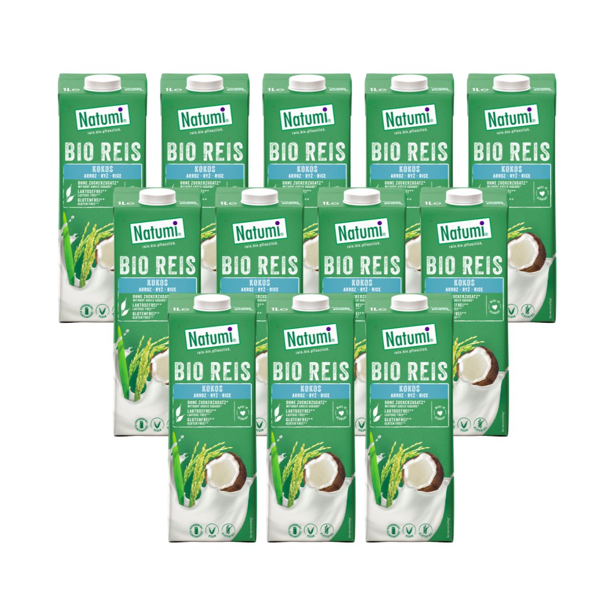 Pack de 12 Bebidas Biológicas de Coco e Arroz Natumi 1 L