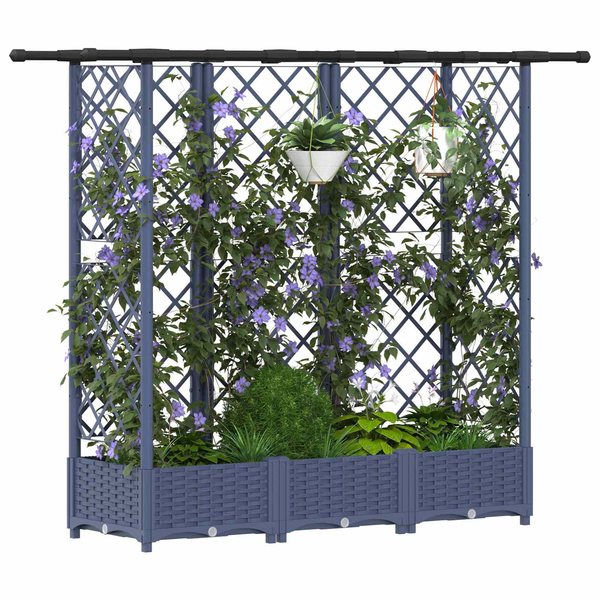 Cama Elevada Con Trellis Y Techo Gris 164 X 40 X 121 Cm Pp_2
