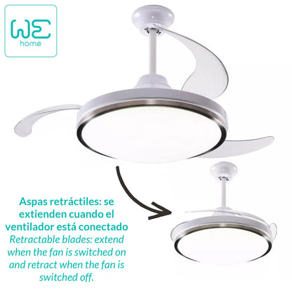 Ventilador Techo LED Ø53x30cm, Silencioso, 6 Velocidades, Luz 3 Tonos, Aspas Retráctiles_1