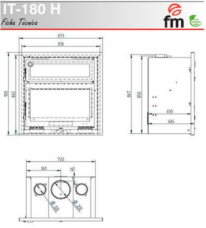 BRICOSOL Insertable de leña con horno y turbinas FM Modelo IT-180 H_3