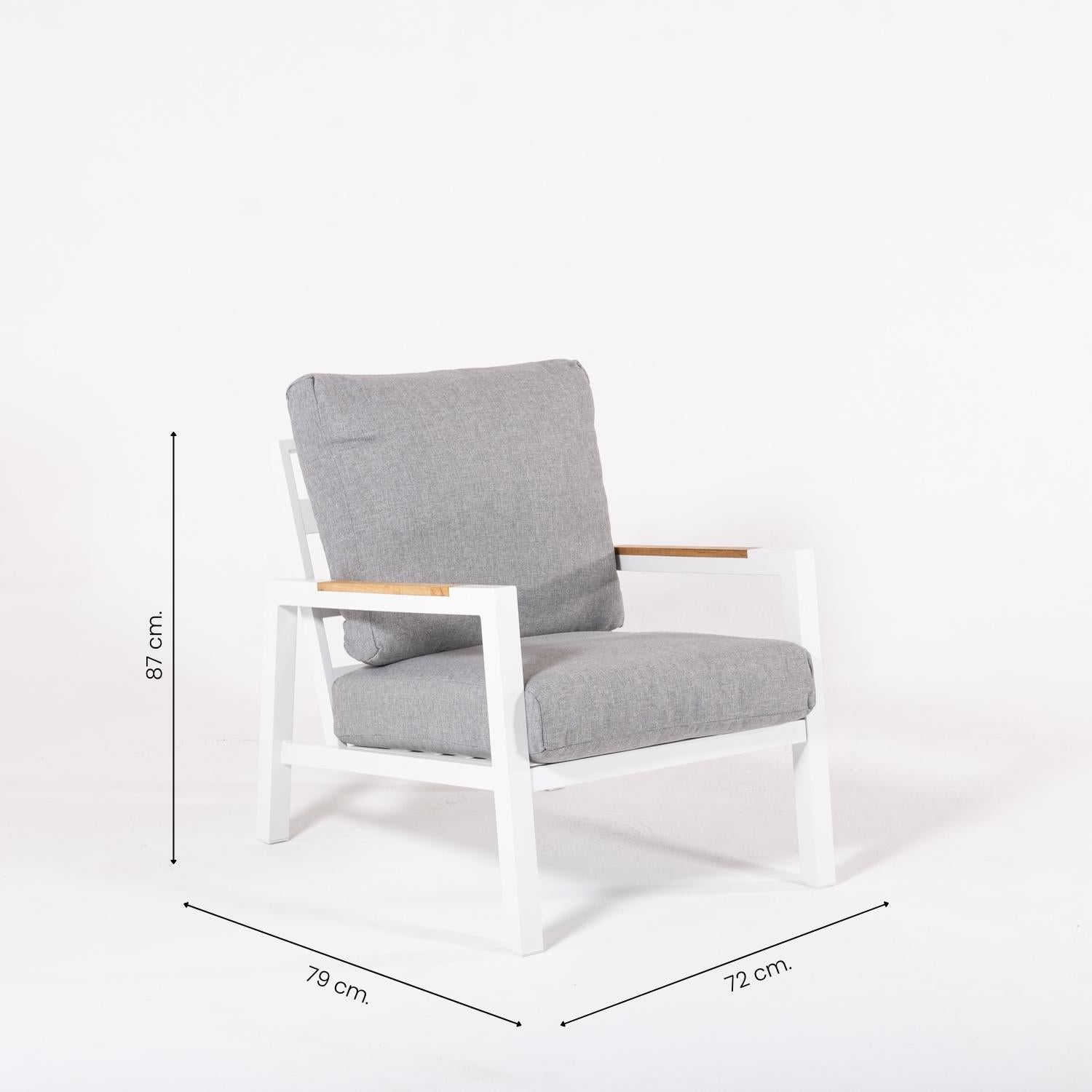 Conjunto De Sofás De Jardín, Mesa De Aluminio Con Tablero De Madera + 2 Sillones + 1 Sofá De 3 Plazas, Color Blanco_4