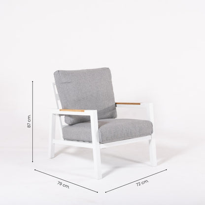 Conjunto De Sofás De Jardín, Mesa De Aluminio Con Tablero De Madera + 2 Sillones + 1 Sofá De 3 Plazas, Color Blanco_4