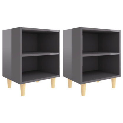 Mesitas De Noche 2 Uds Patas De Madera Gris Brillo 40x30x50 Cm_0
