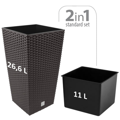 Maceta Rato De 26,6 Litros Con Inserto 26,5 X 26,5 X 50 Cm En Color Ocre Oscuro