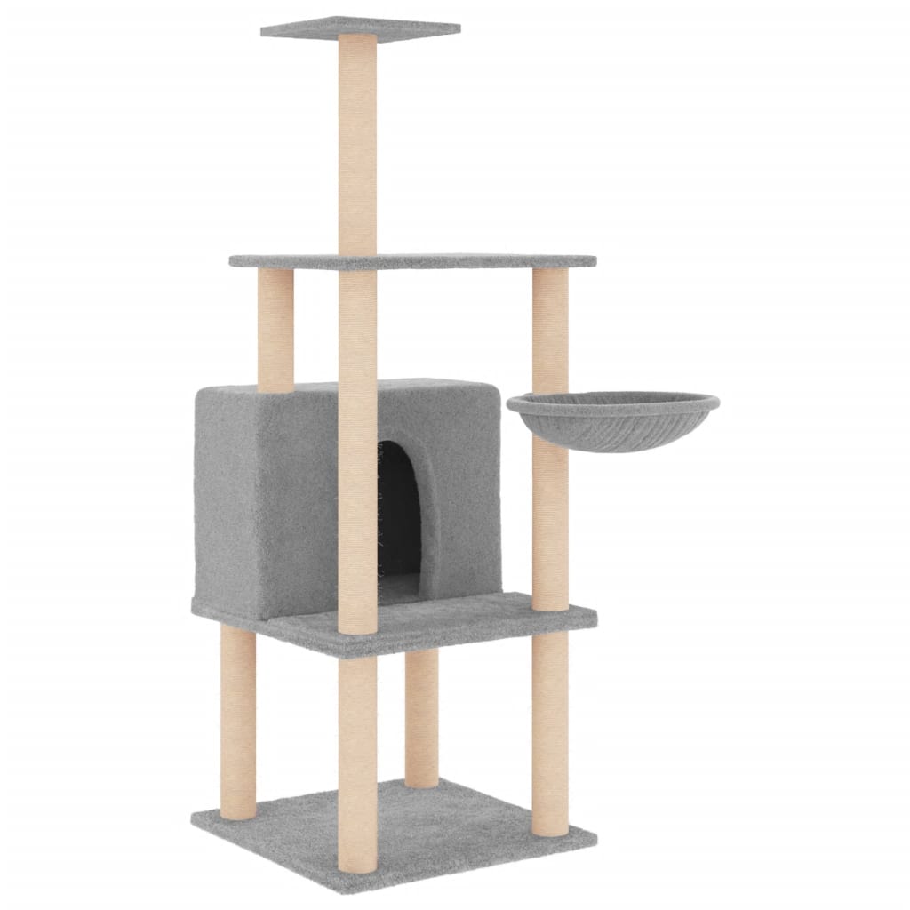 Rascador Para Gatos Con Postes De Sisal Gris Claro 132 Cm_0