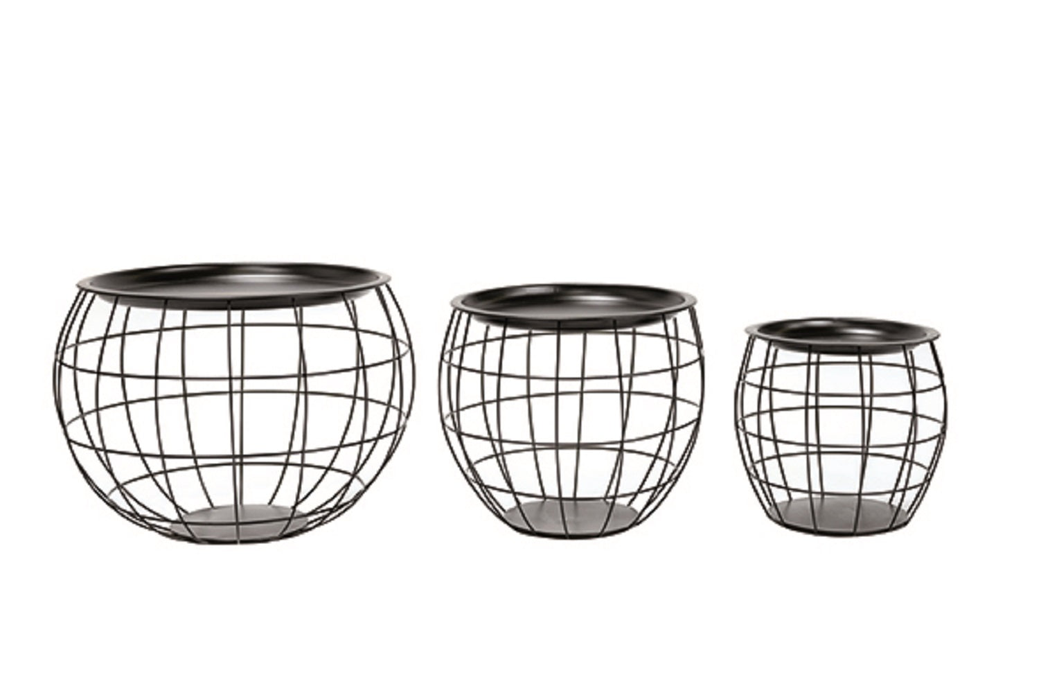 Mesa De Centro Redonda,mesa Auxiliar Con Almacenaje Incorporado Metal Industrial Negro (juego De 3) S/m/l- Muebles De Salón_0