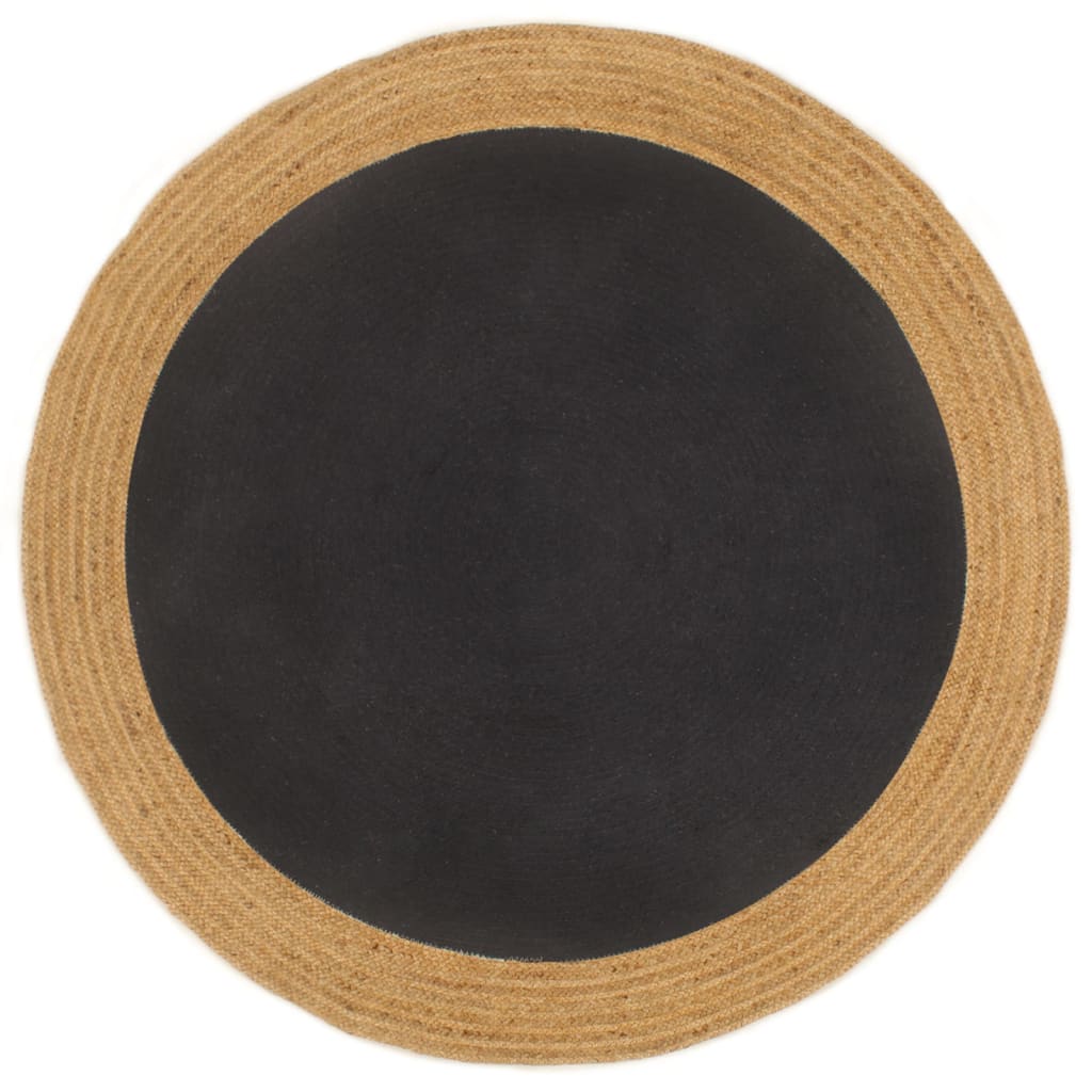 Alfombra Trenzada Yute Y Algodón Redonda Negra Y Natural 150 Cm / Vetonek_0
