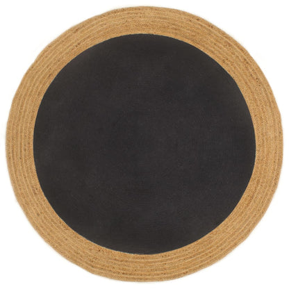 Alfombra Trenzada Yute Y Algodón Redonda Negra Y Natural 150 Cm / Vetonek_0