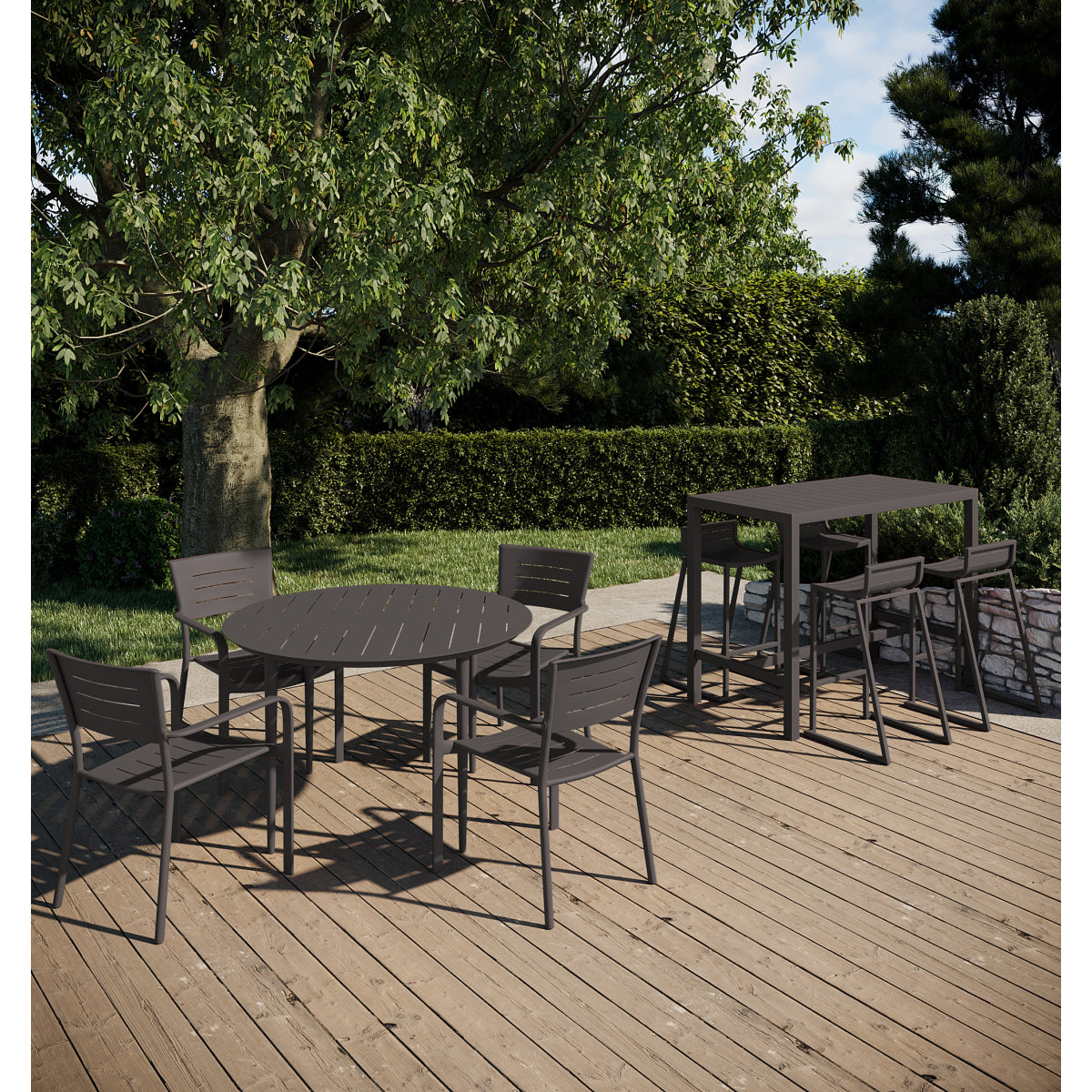 Mesa De Bar Rectangular De Aluminio Color Carbono 4 Personas - Mobiliario De Jardín_3