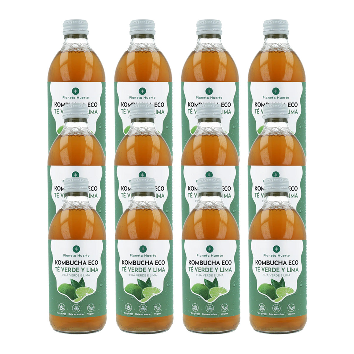 Pack 12x Kombucha ECO chá verde e lima Planeta Huerto 330 ml