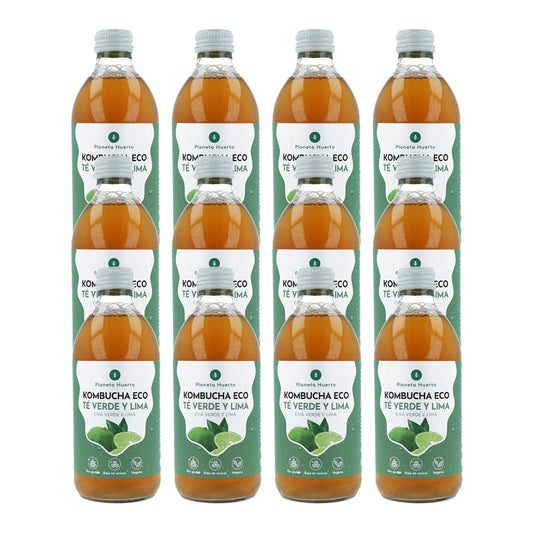 Pack 12x Kombucha ECO chá verde e lima Planeta Huerto 330 ml