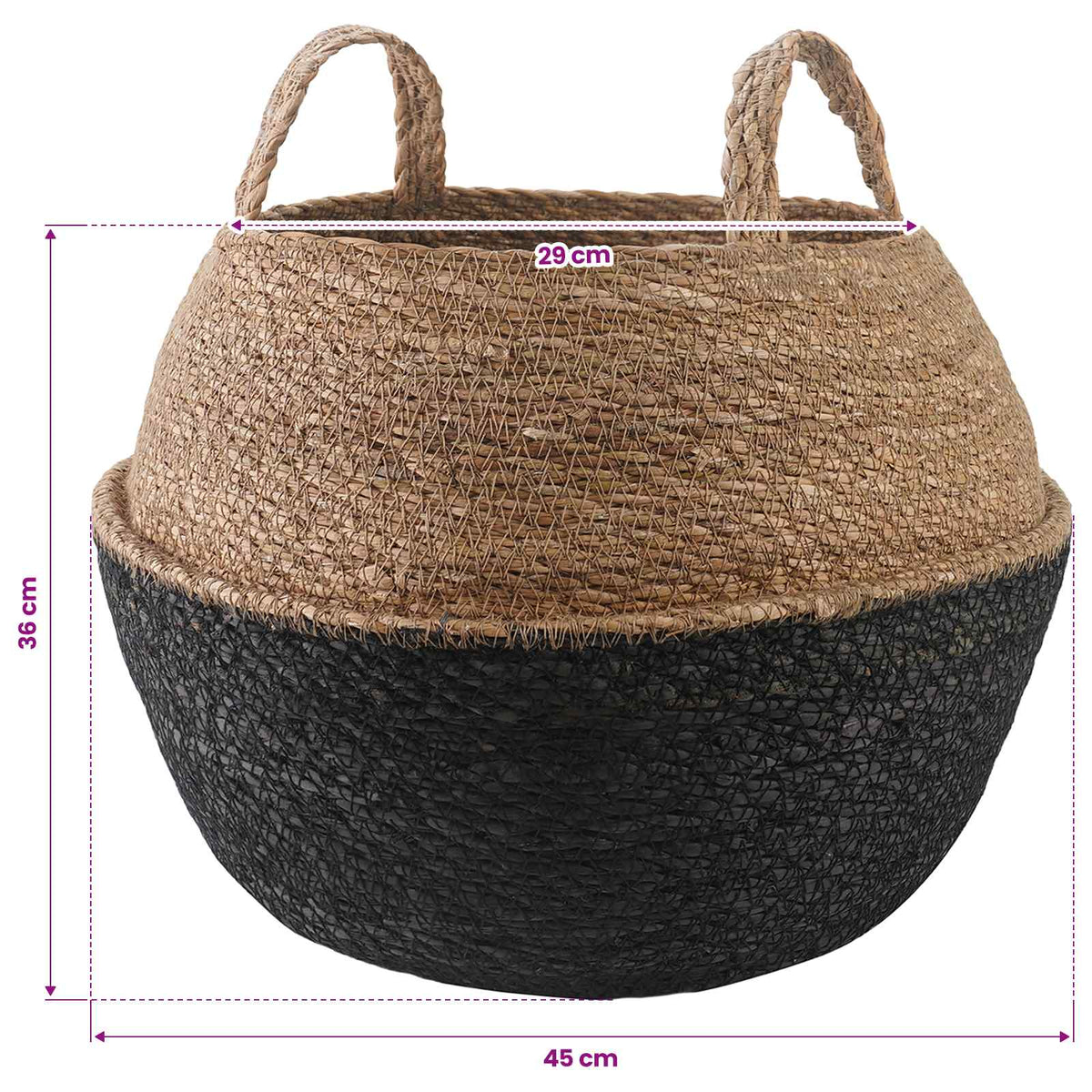 Maceta Con Asas 2 Uds. Negro Ø 45 X 36 Cm 100% Hierba Marina_5